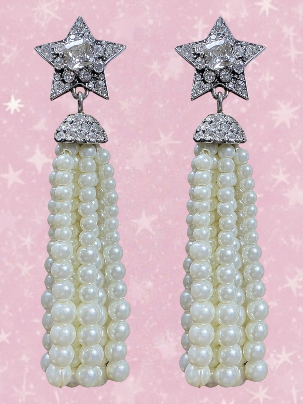 Chloe + Isabel Retro Glam Bridal Coquette Star Pearl Celestial Tassel Earrings